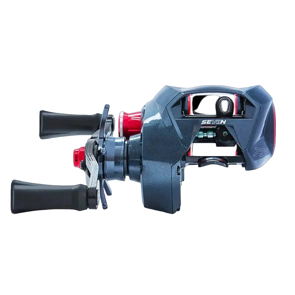 Fishing reel with SEVIIN branding on a white background