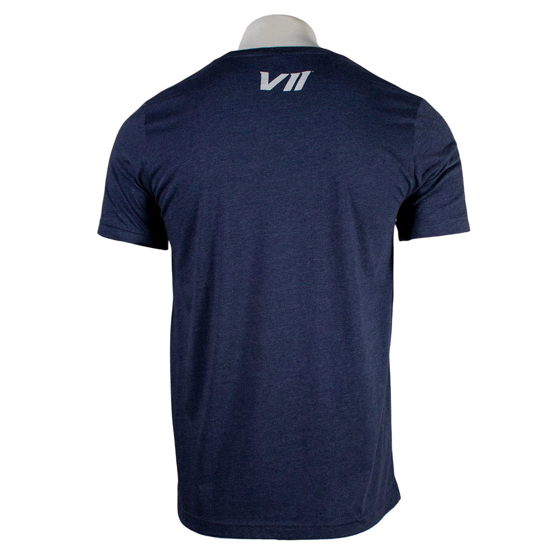 Navy t-shirt with a "VII" logo on the back below the neck.
